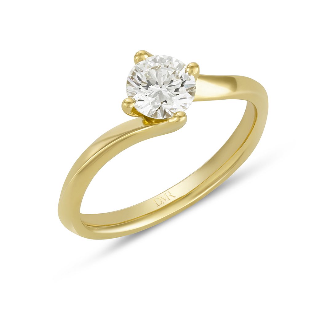 Signature Yellow Gold Round Brilliant Cut Diamond Solitaire Twist Ring Signature Yellow Gold Round Brilliant Cut Diamond Solitaire Twist Ring