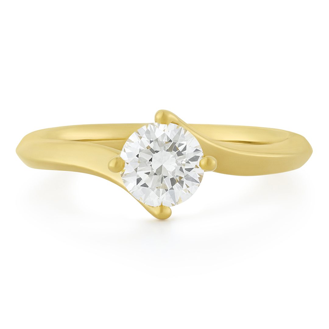 Signature Yellow Gold Round Brilliant Cut Diamond Solitaire Twist Ring Signature Yellow Gold Round Brilliant Cut Diamond Solitaire Twist Ring