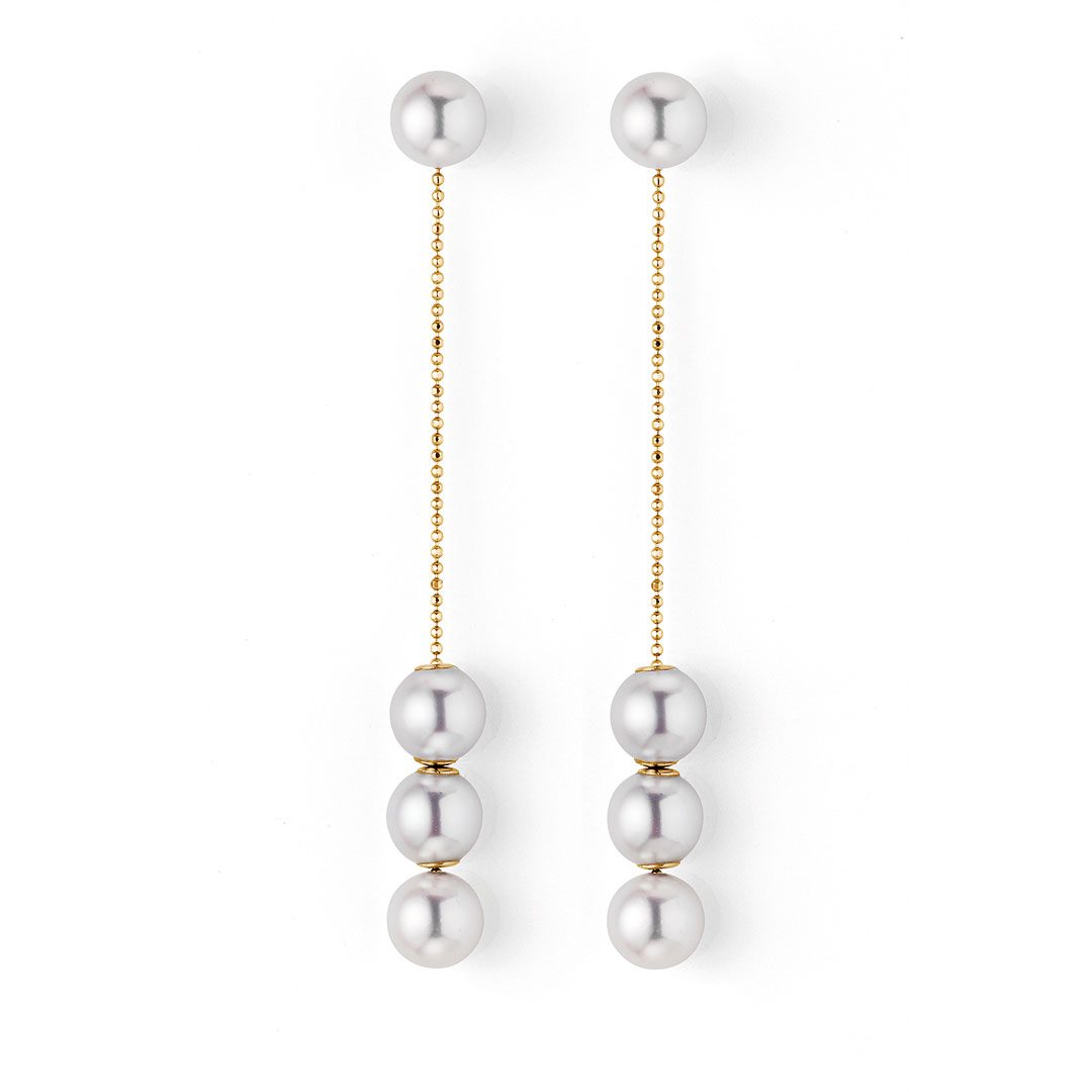 18ct Yellow Gold Akoya Pearl Drop Earrings