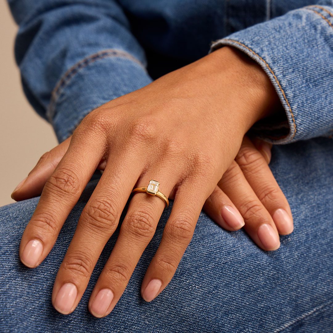 Alina 18ct Yellow Gold Emerald Cut Diamond Solitaire Ring